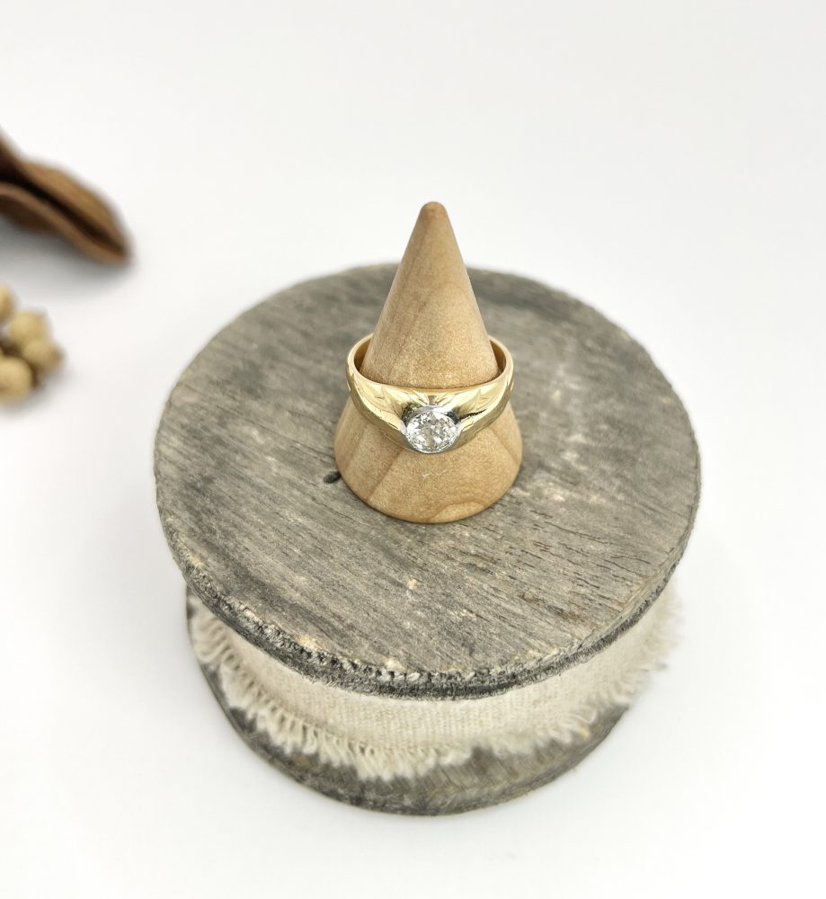 Antique Dome Shaped Gypsy Band Ring In 18 Carat Yellow Gold With Single Diamond