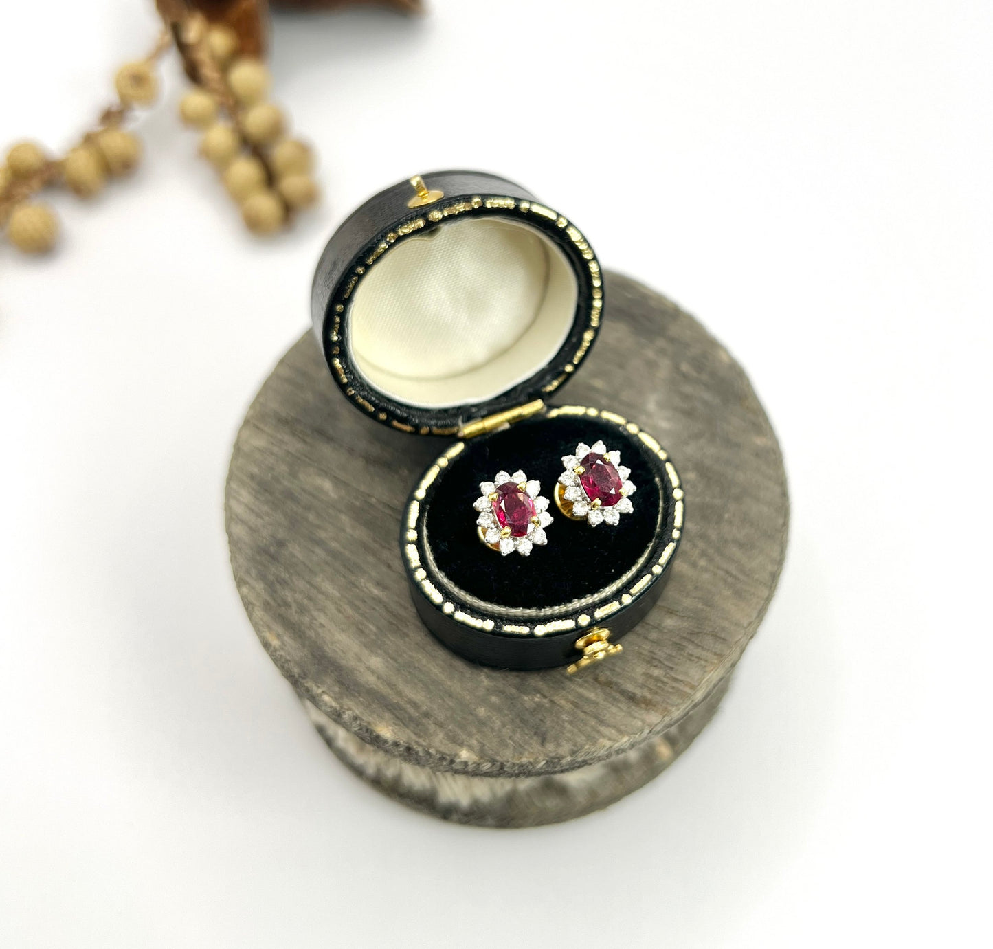 18 Carat Gold Natural Ruby and Diamond Cluster Stud Earrings, Circa 2000