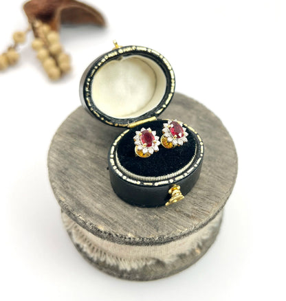 18 Carat Gold Natural Ruby and Diamond Cluster Stud Earrings, Circa 2000