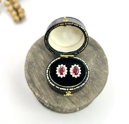 18 Carat Gold Natural Ruby and Diamond Cluster Stud Earrings, Circa 2000