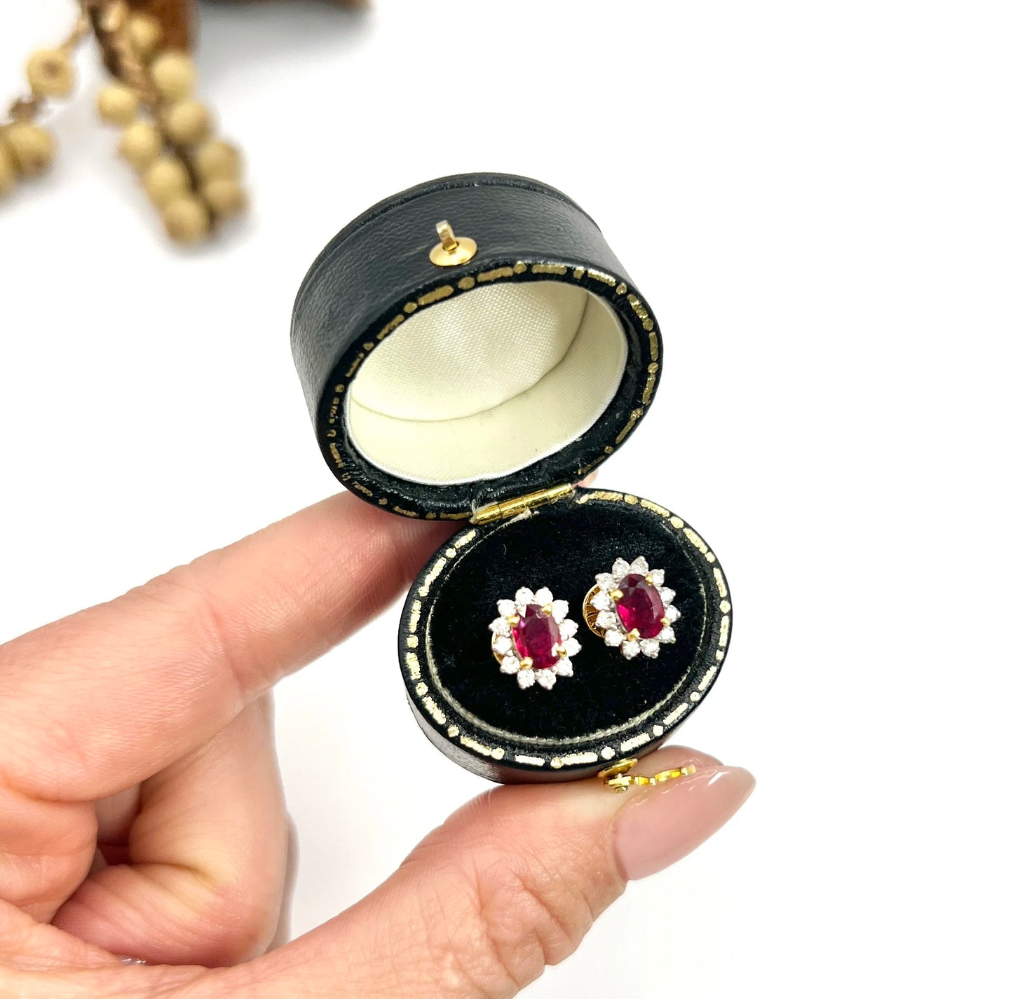 18 Carat Gold Natural Ruby and Diamond Cluster Stud Earrings, Circa 2000