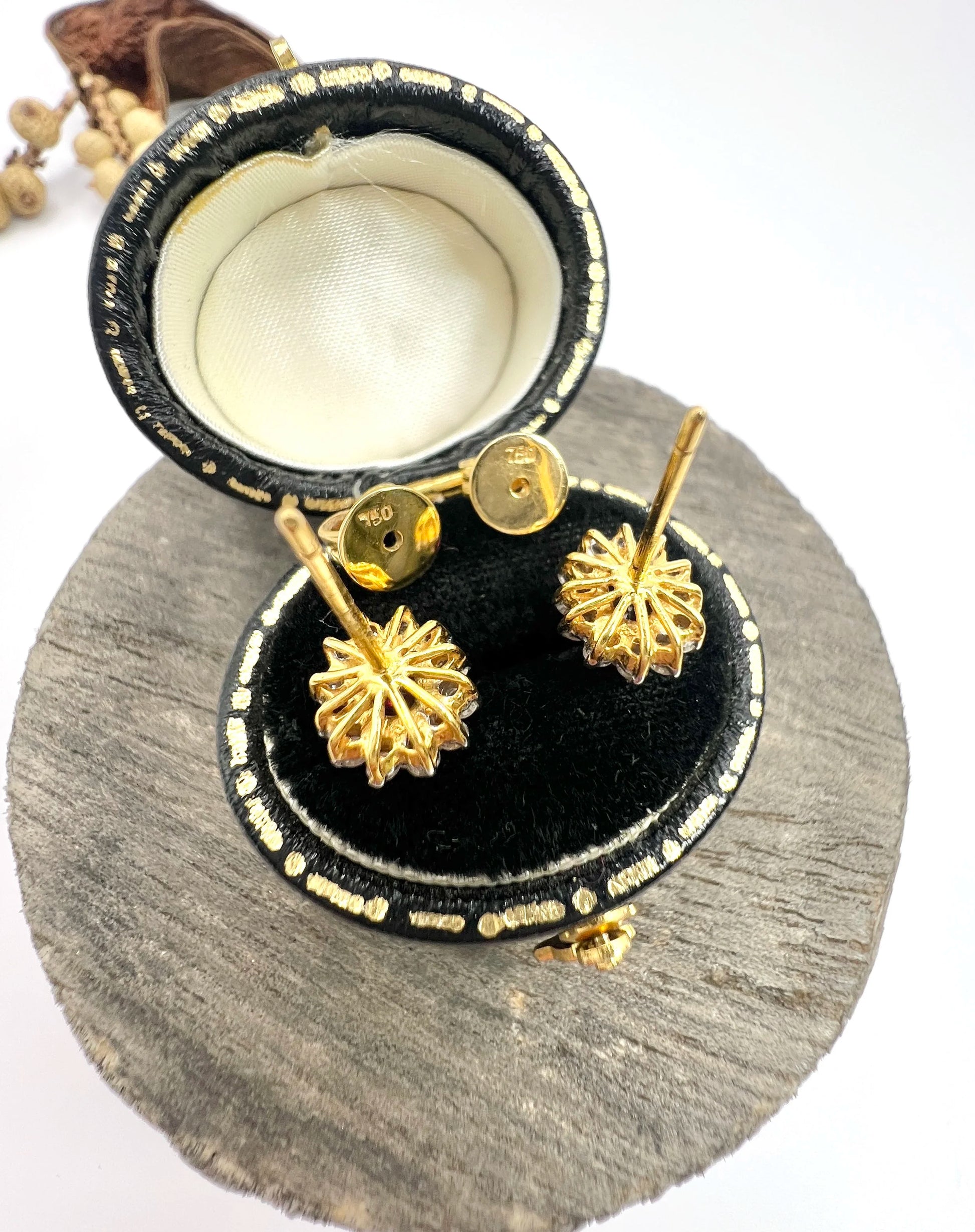 18 Carat Gold Natural Ruby and Diamond Cluster Stud Earrings, Circa 2000