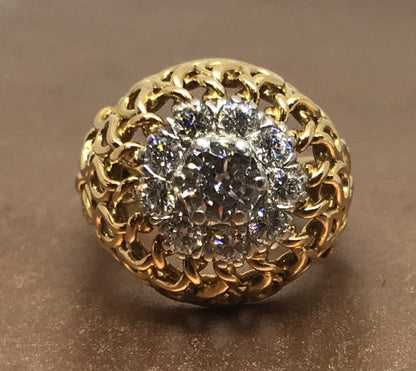 French Vintage Diamond Bombe Ring, C 1950's