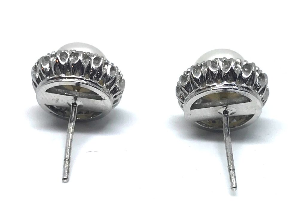 Cultured Pearl and Diamond Cluster Earrings