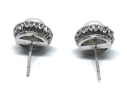 Cultured Pearl and Diamond Cluster Earrings