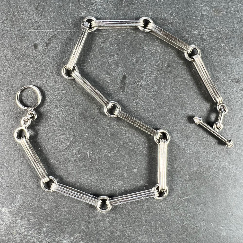 Art Deco Platinum Fancy Link Chain Bracelet with ridged elongated links connected by circular rings