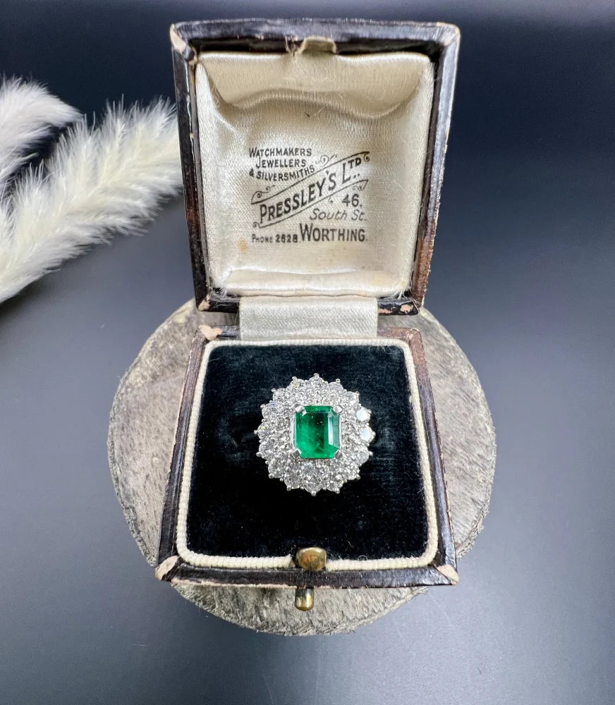 Vintage Emerald and Diamond Double Cluster Ring