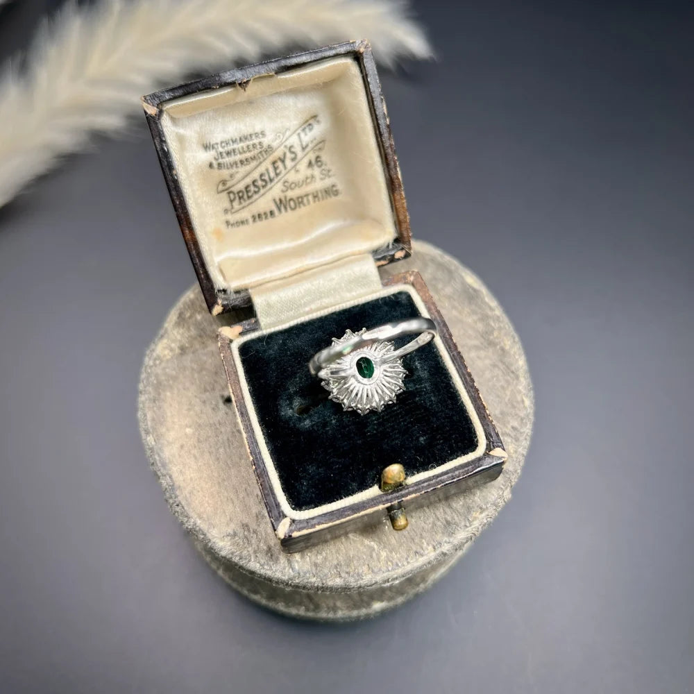Vintage Emerald and Diamond Double Cluster Ring