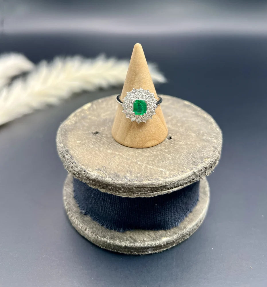 Vintage Emerald and Diamond Double Cluster Ring