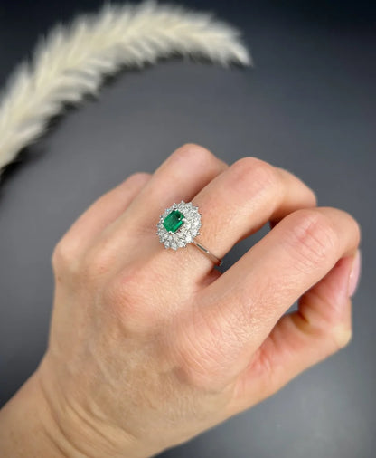 Vintage Emerald and Diamond Double Cluster Ring
