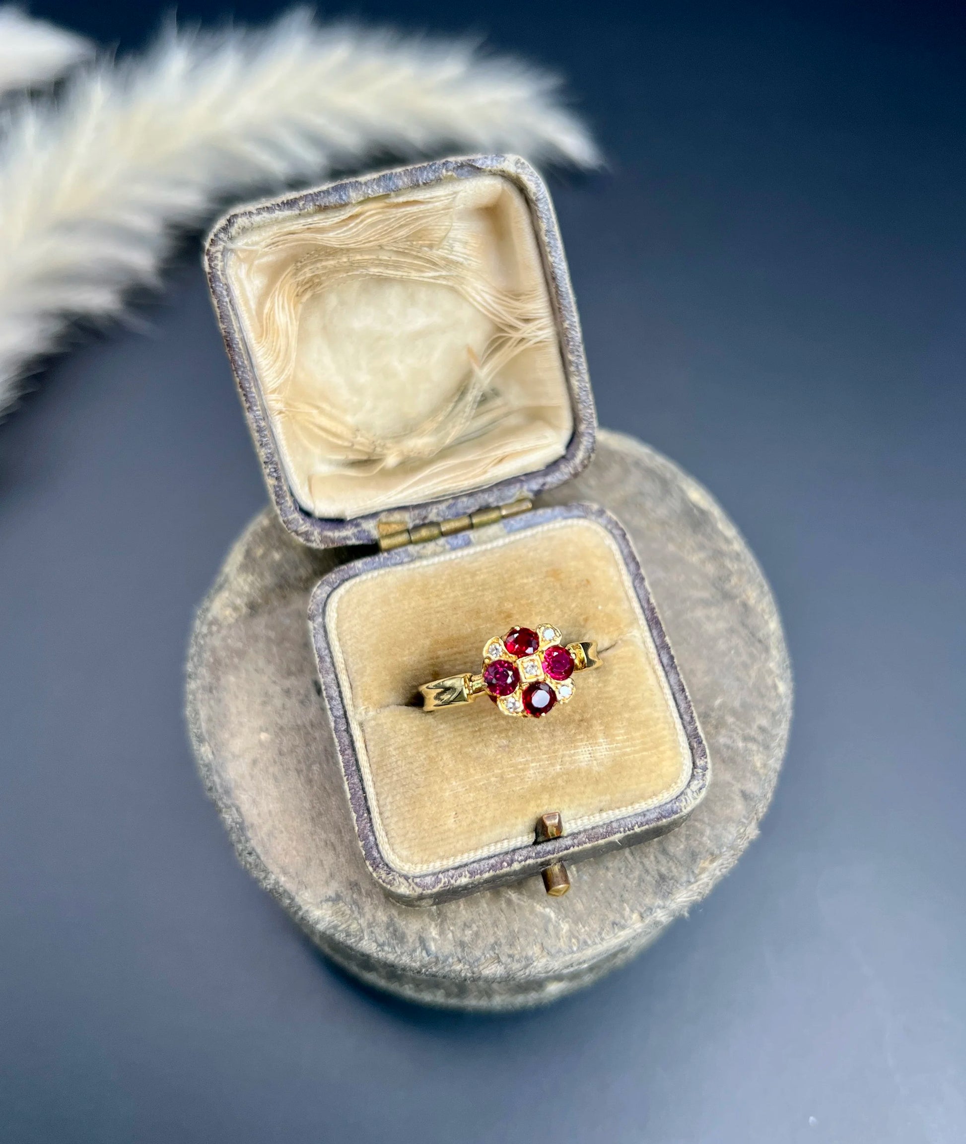 Vintage 18 Carat Gold Ruby and Diamond Chequerboard Ring, Hallmarked London 1971