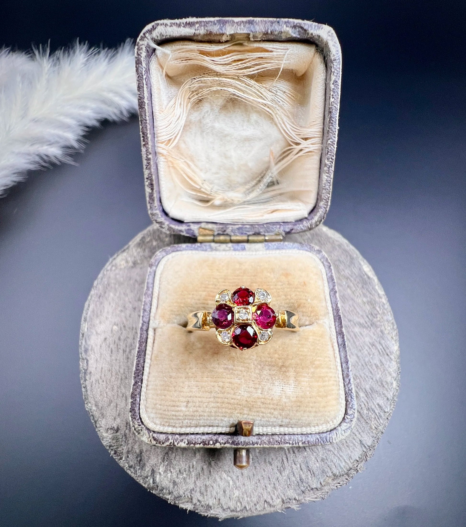 Vintage 18 Carat Gold Ruby and Diamond Chequerboard Ring, Hallmarked London 1971