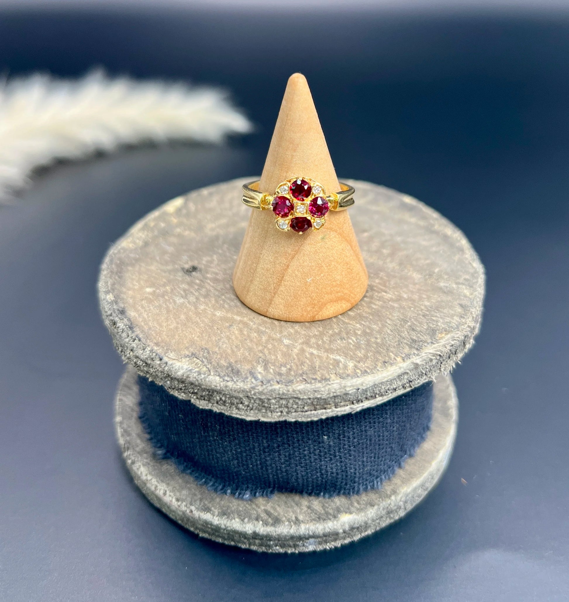 Vintage 18 Carat Gold Ruby and Diamond Chequerboard Ring, Hallmarked London 1971