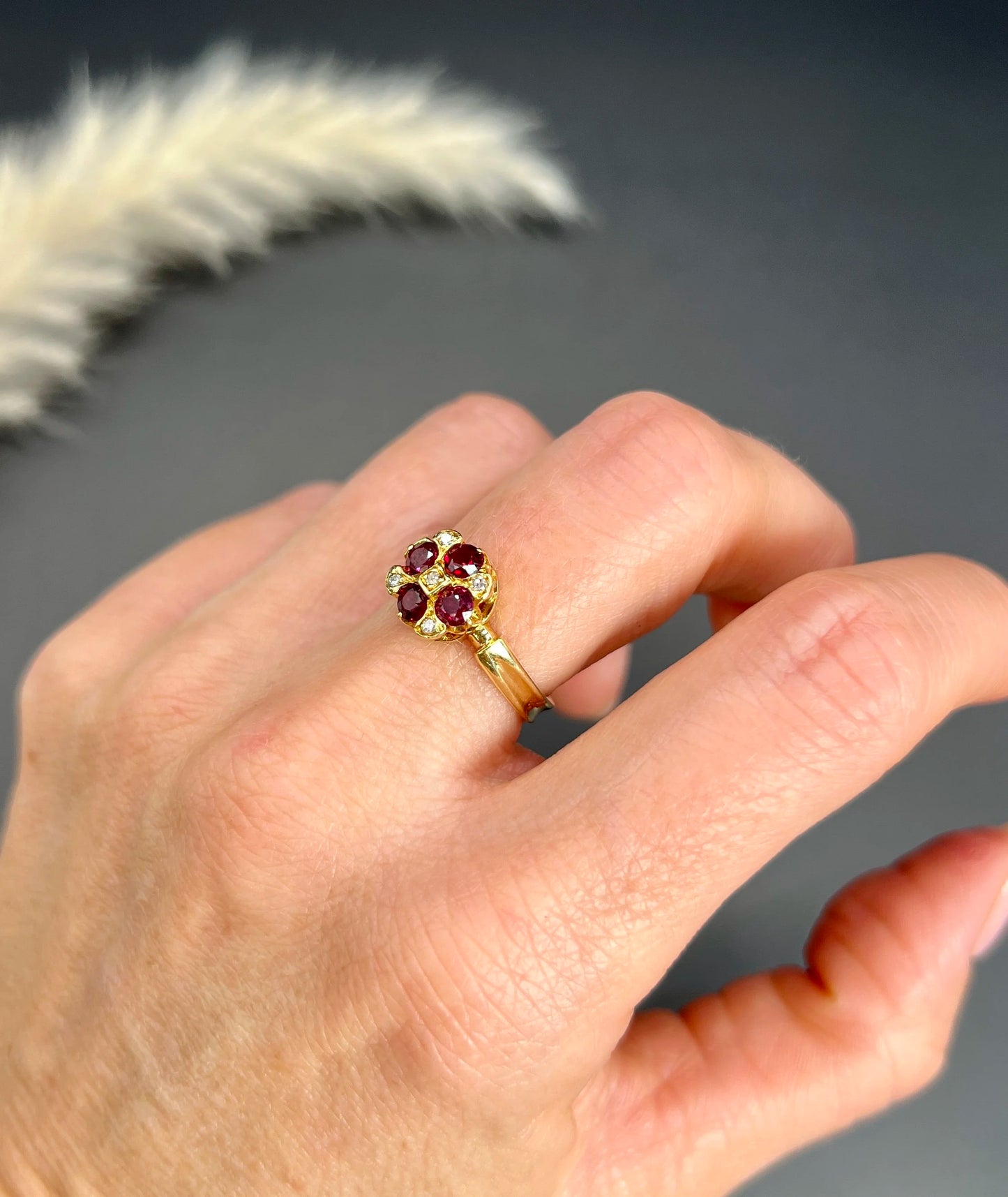 Vintage 18 Carat Gold Ruby and Diamond Chequerboard Ring, Hallmarked London 1971