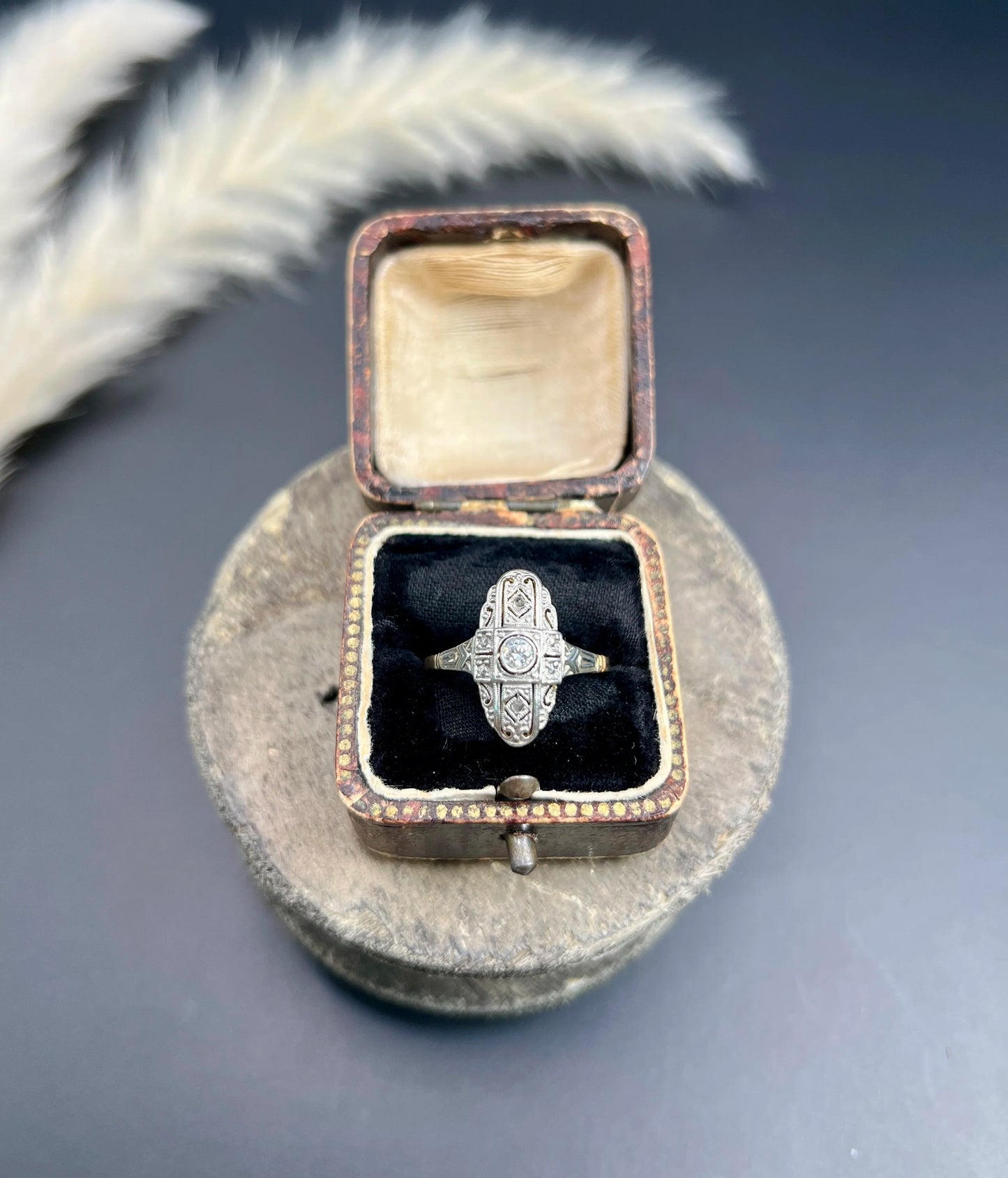 Antique 18 ct Gold And Platinum, Edwardian Diamond Upfinger Oval Shaped Ring