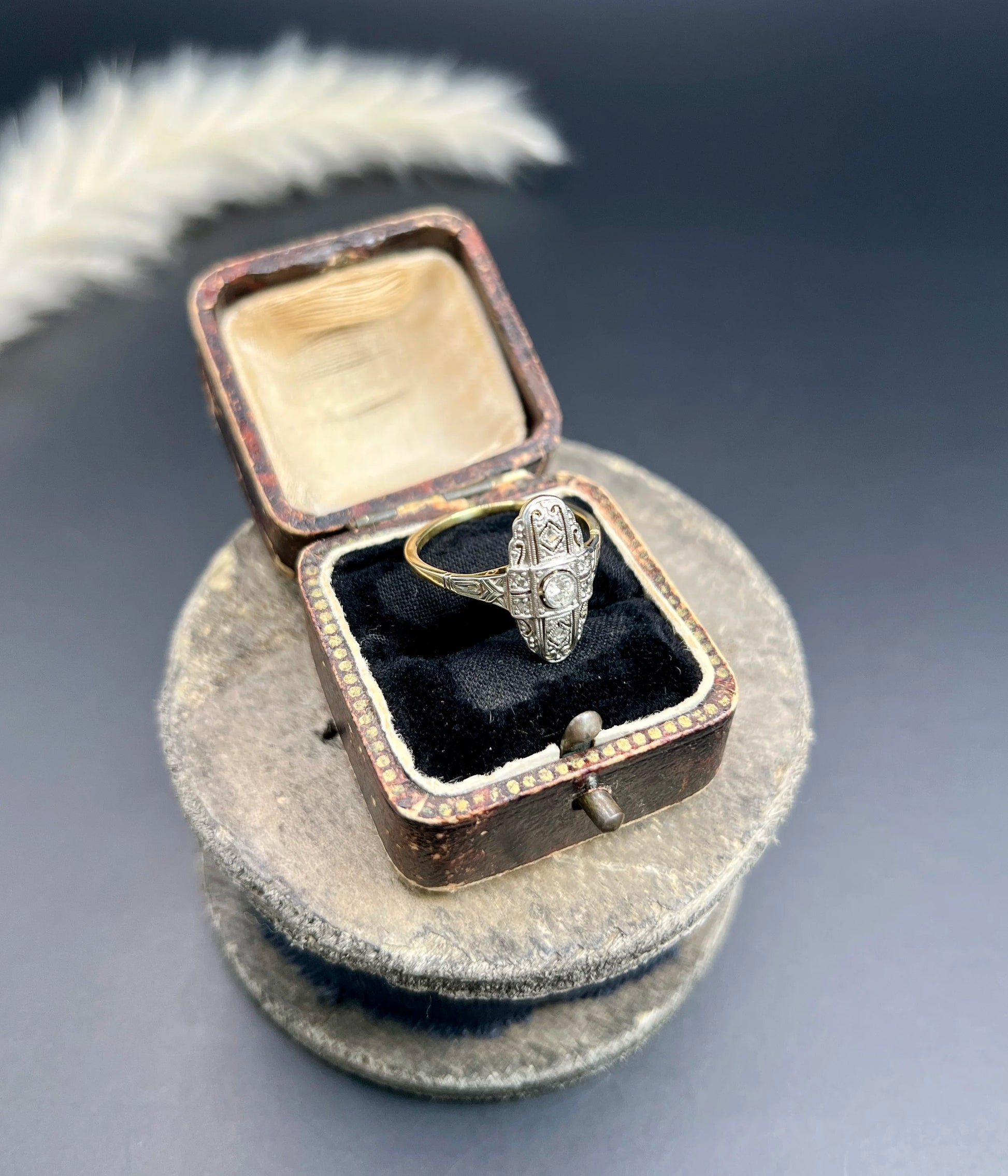 Antique 18 ct Gold And Platinum, Edwardian Diamond Upfinger Oval Shaped Ring