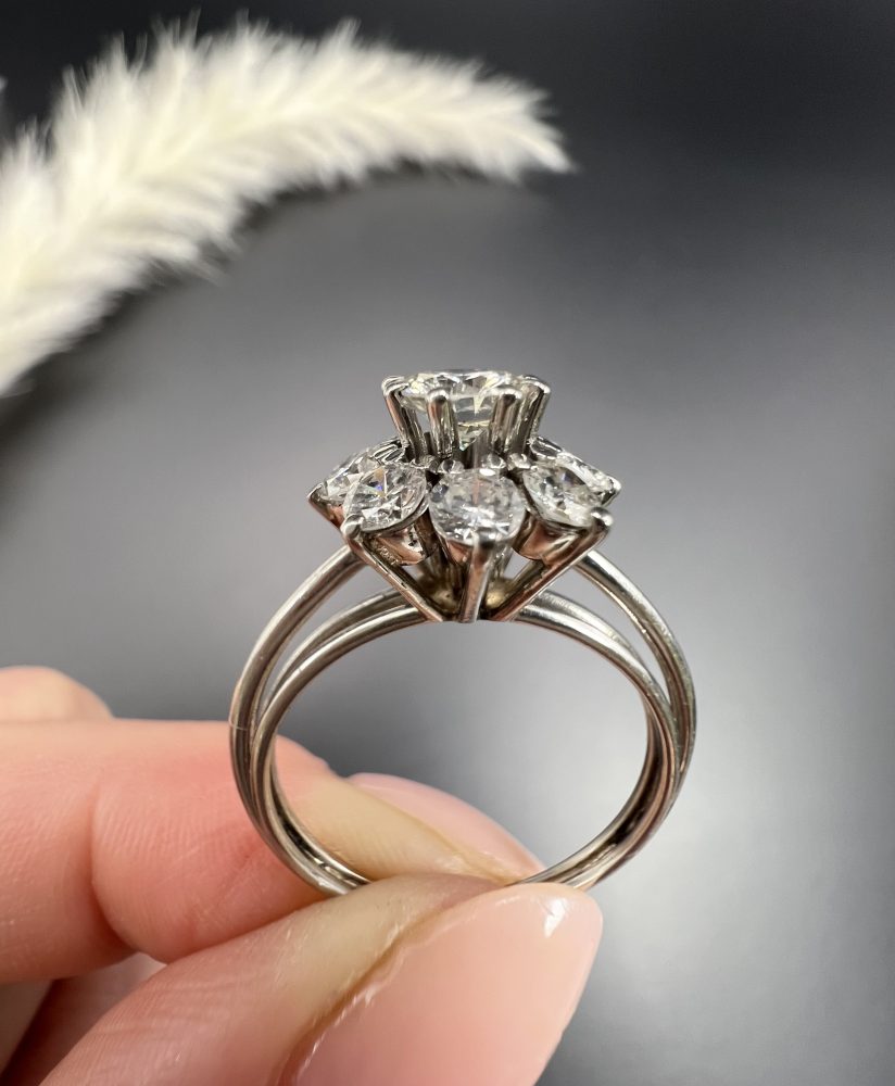 Vintage 1.50ct Diamond Daisy Cluster Engagement Ring in Platinum