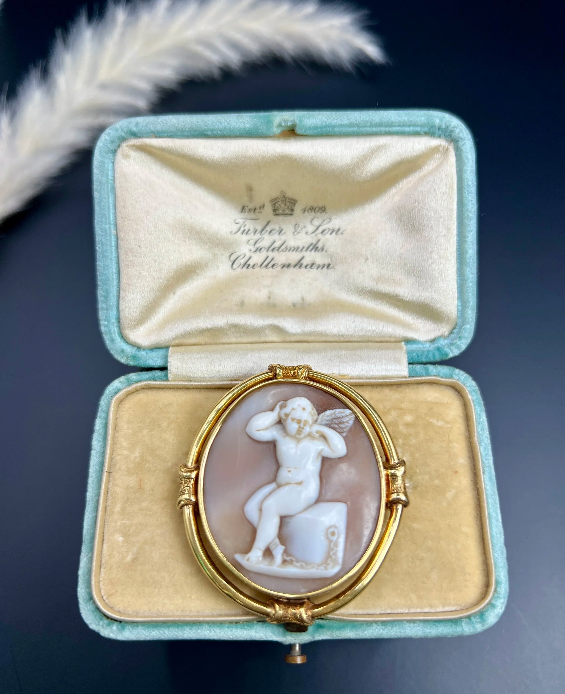Antique 15 ct Gold, Early Victorian Cherub Shell Cameo Portrait Brooch