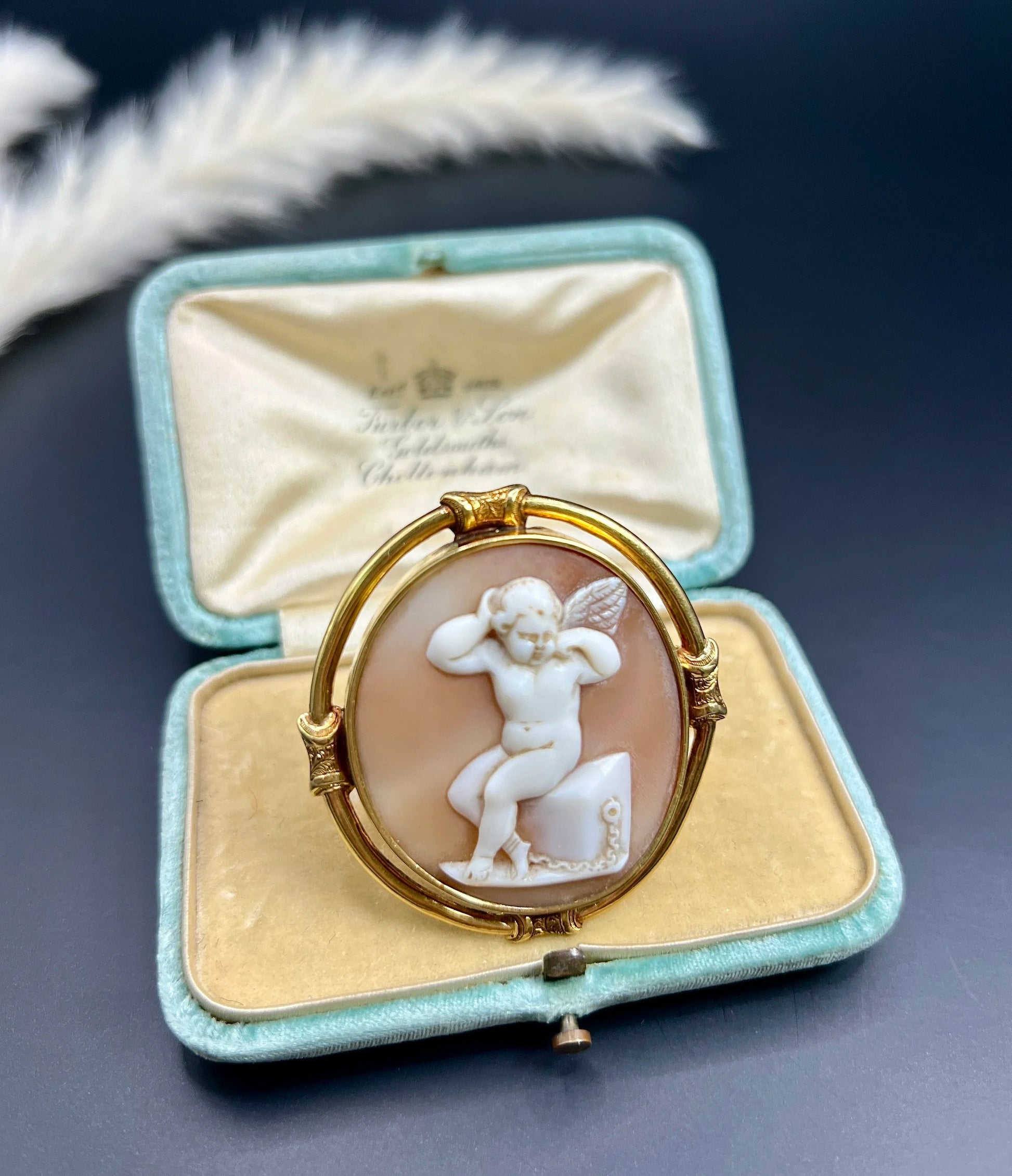 Antique 15 ct Gold, Early Victorian Cherub Shell Cameo Portrait Brooch