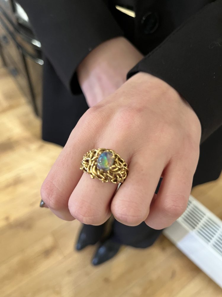 Vintage Ornate 18ct Yellow Gold and Black Opal Dress Ring