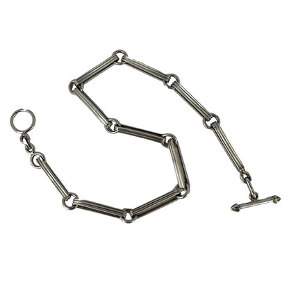 Art Deco Platinum Fancy Link Chain Bracelet with ridged elongated links connected by circular rings