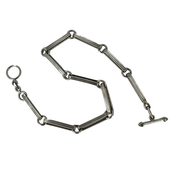Art Deco Platinum Fancy Link Chain Bracelet with ridged elongated links connected by circular rings