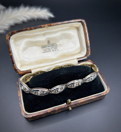 Edwardian Antique Old Cut Diamond and Sapphire Oval Fancy Link Bracelet