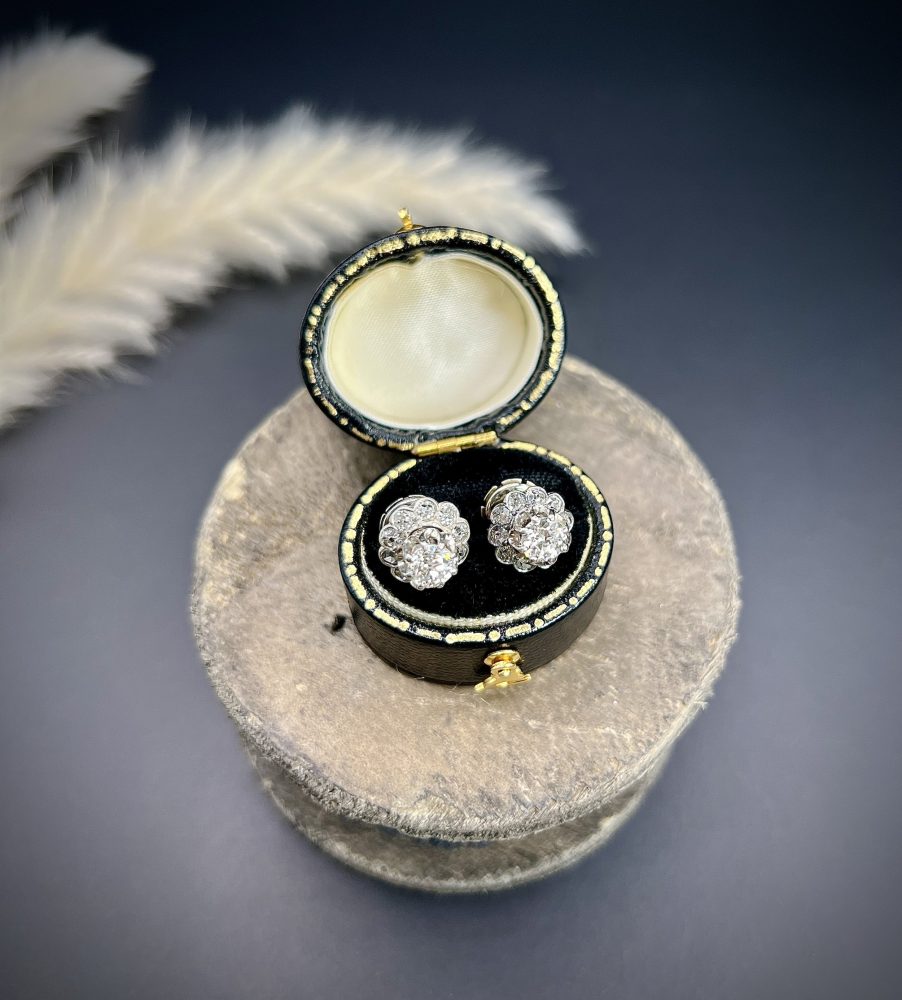 Art Deco Diamond Solitaire Cluster Changeable Stud Earrings