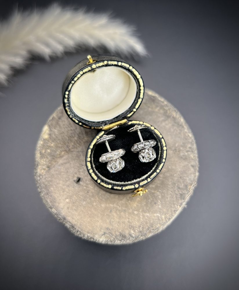 Art Deco Diamond Solitaire Cluster Changeable Stud Earrings