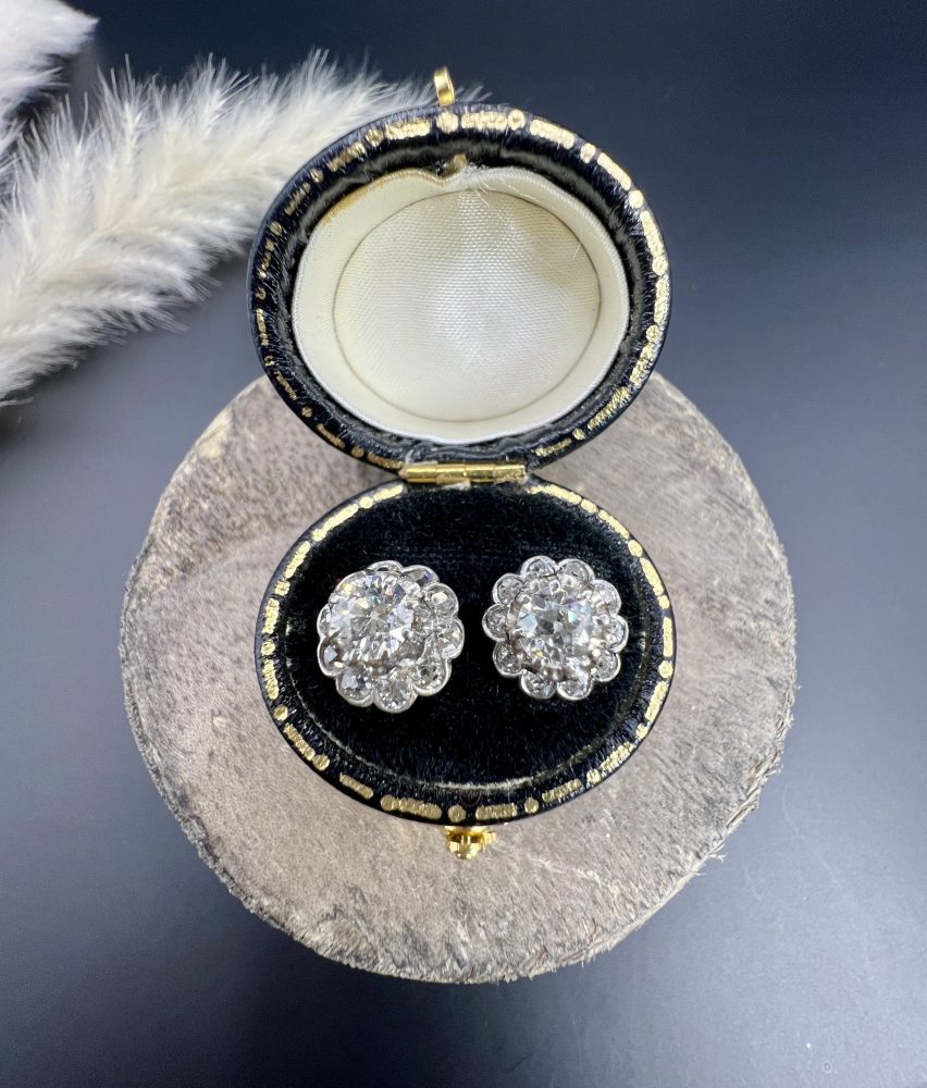 Art Deco Diamond Solitaire Cluster Changeable Stud Earrings