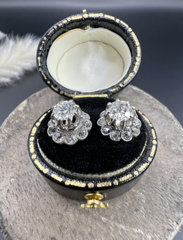 Art Deco Diamond Solitaire Cluster Changeable Stud Earrings