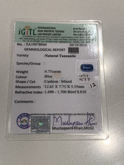 Tanzanite and Diamond Ring in 18ct White Gold, 4.75ct