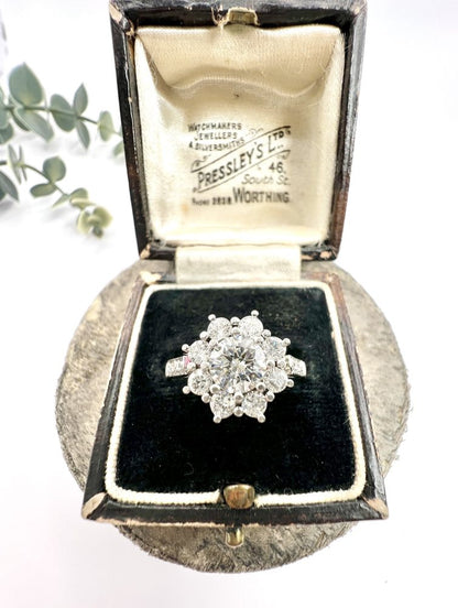 Diamond Daisy Cluster Engagement Ring In Platinum