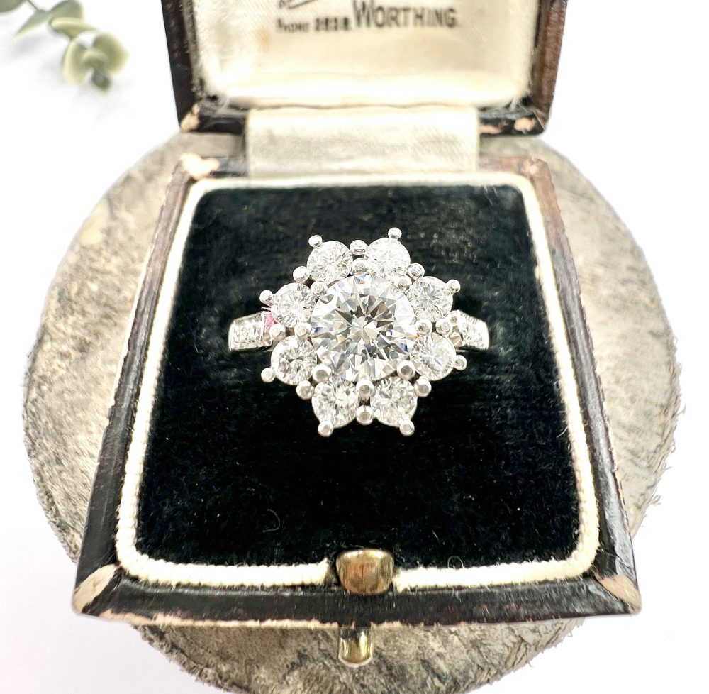 Diamond Daisy Cluster Engagement Ring In Platinum