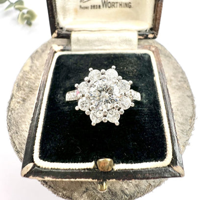 Diamond Daisy Cluster Engagement Ring In Platinum