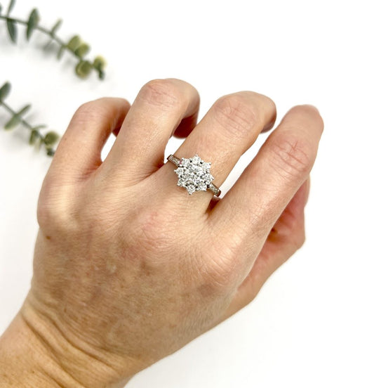 Diamond Daisy Cluster Engagement Ring In Platinum