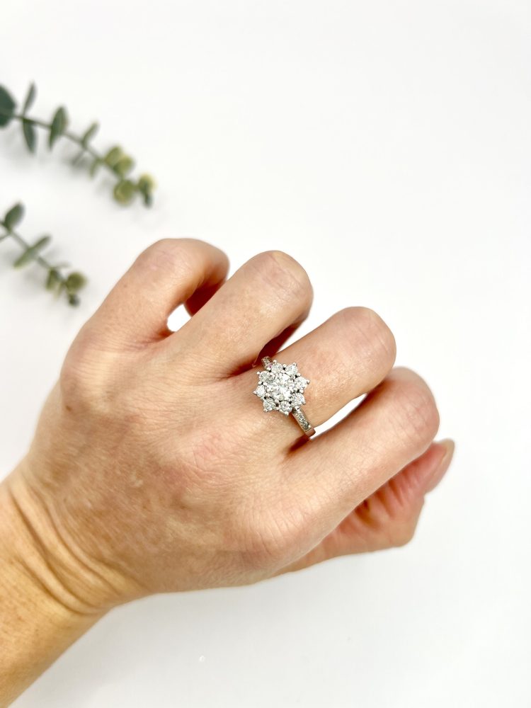 Diamond Daisy Cluster Engagement Ring In Platinum