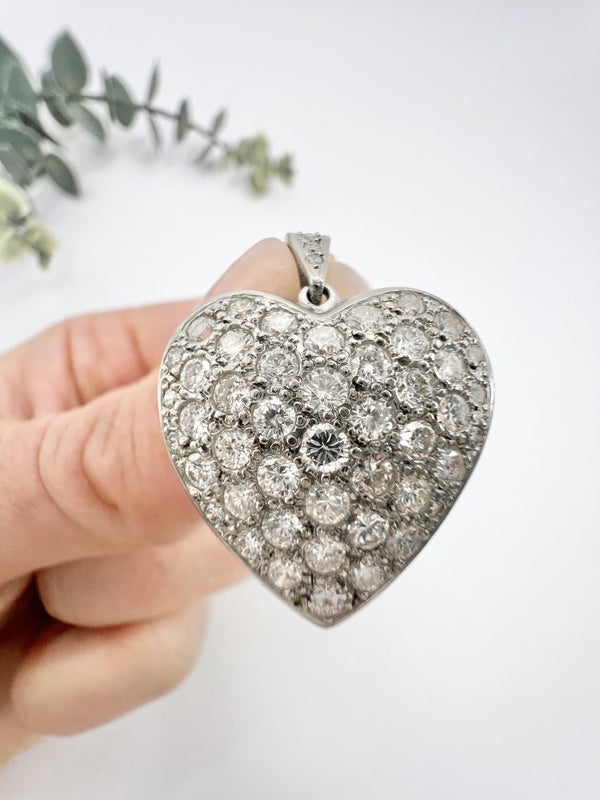2.40ct Diamond Heart Pendant in Platinum, Handmade platinum heart-shaped pendant set with 2.40 carats of round brilliant-cut diamonds. Circa 2000