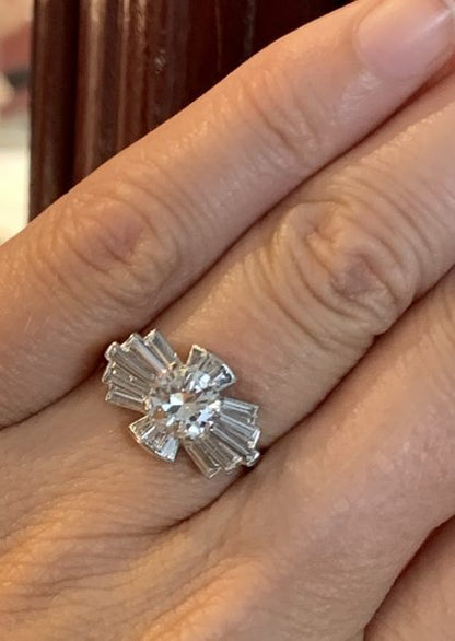 Art Deco Baguette Cut and Old Cut Diamond Dress Ring