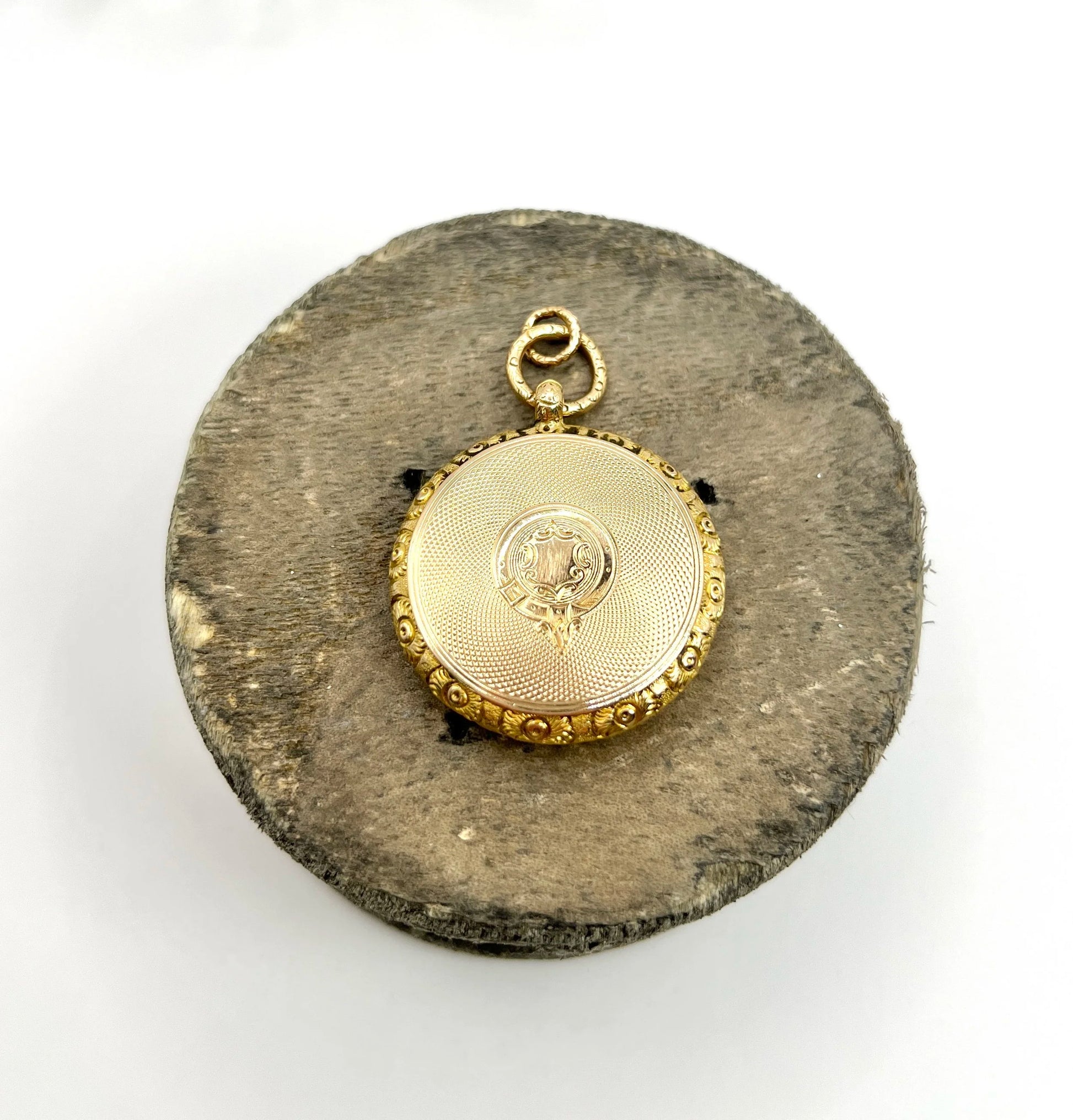 Early Victorian 15 Carat Yellow Gold Round Pocket Watch Locket, Circa 1865