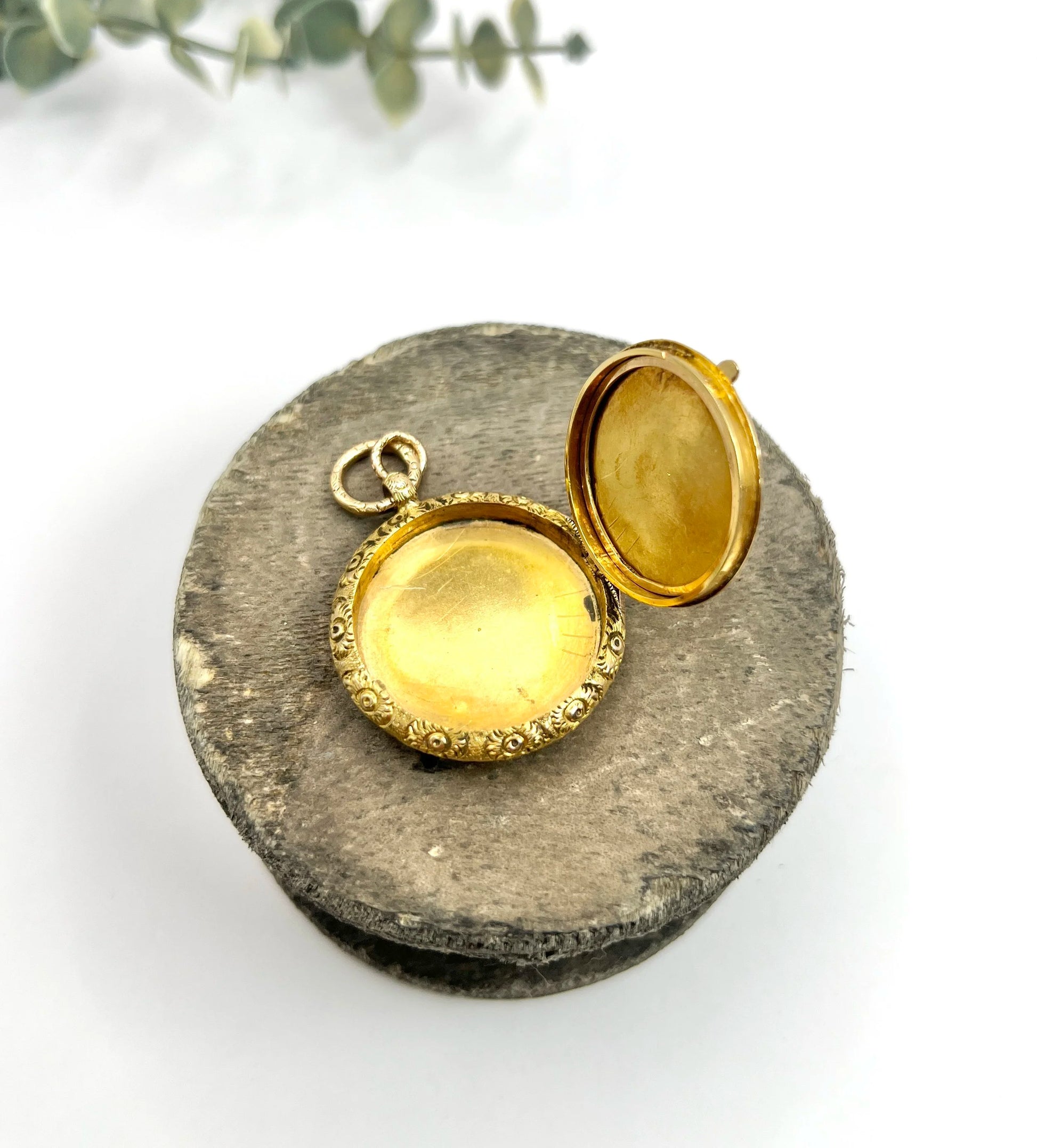 Early Victorian 15 Carat Yellow Gold Round Pocket Watch Locket, Circa 1865