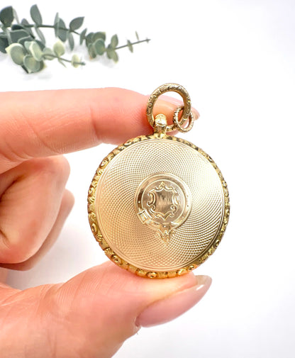Early Victorian 15 Carat Yellow Gold Round Pocket Watch Locket, Circa 1865