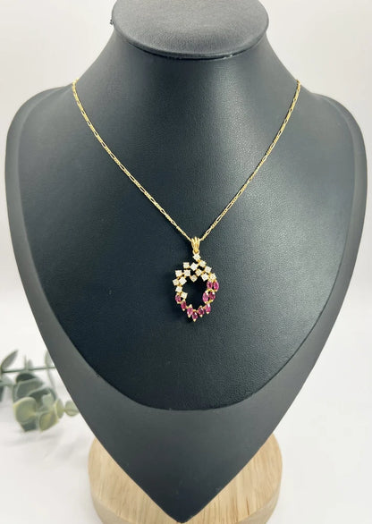 Vintage Ruby And Diamond Heart Pendant And Chain In 18 Carat Yellow Gold