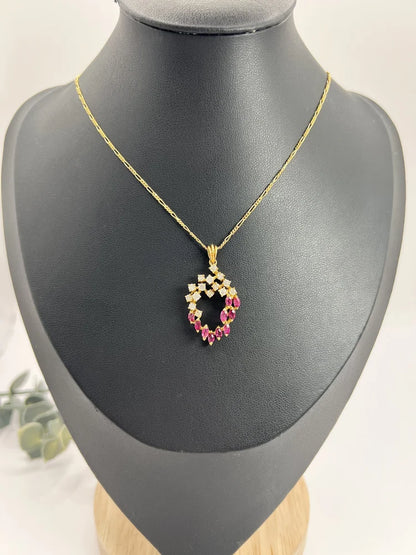 Vintage Ruby And Diamond Heart Pendant And Chain In 18 Carat Yellow Gold