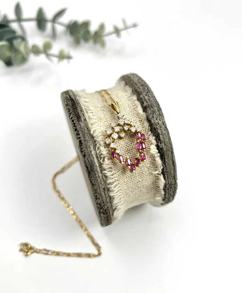 Vintage Ruby And Diamond Heart Pendant And Chain In 18 Carat Yellow Gold