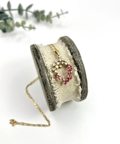 Vintage Ruby And Diamond Heart Pendant And Chain In 18 Carat Yellow Gold