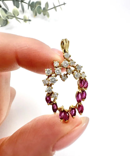 Vintage Ruby And Diamond Heart Pendant And Chain In 18 Carat Yellow Gold