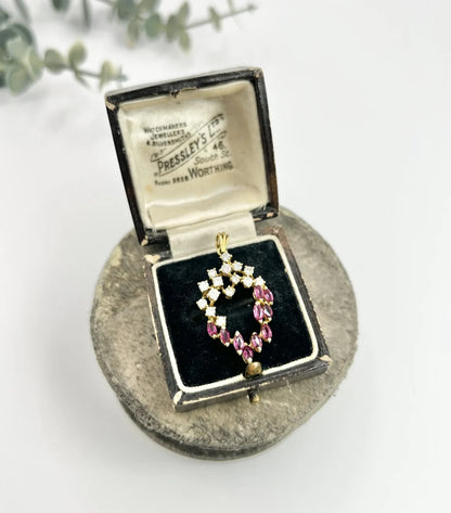 Vintage Ruby And Diamond Heart Pendant And Chain In 18 Carat Yellow Gold