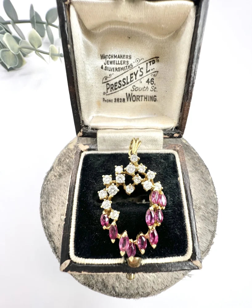 Vintage Ruby And Diamond Heart Pendant And Chain In 18 Carat Yellow Gold