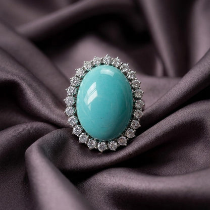 Vintage Natural Persian Turquoise and Diamond Cluster Cocktail Ring